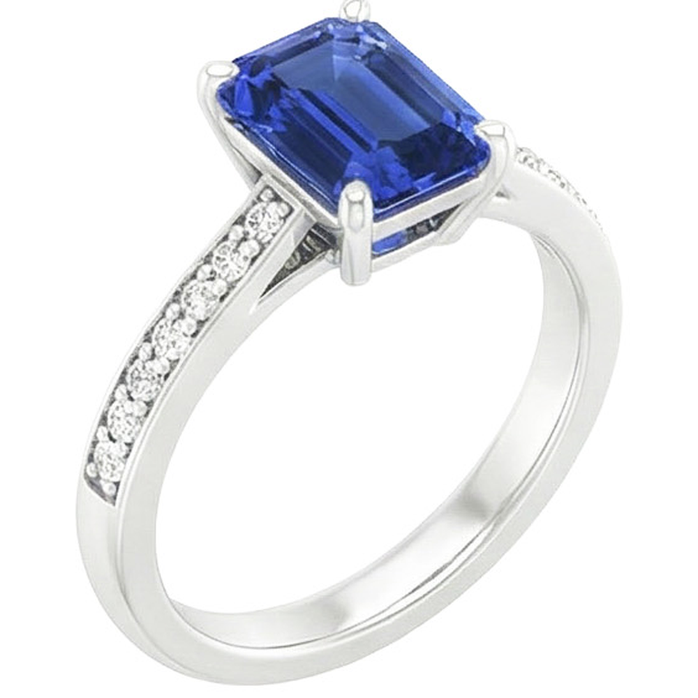 Aus der Erde Abgebauter Natürlicher Diamant-Verlobungsring Blauer Saphir & Pavé-Set Aus der Erde Abgebauter Natürlicher Diamanten 3,50 Karat