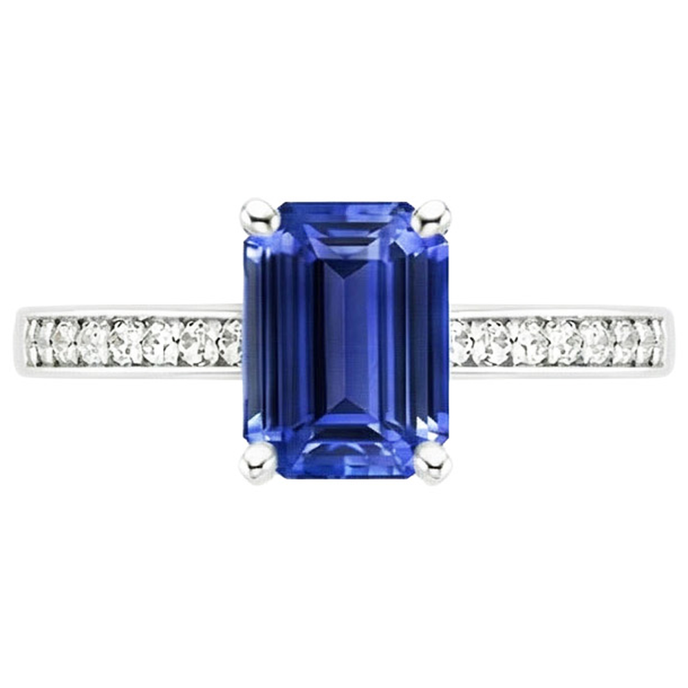 Aus der Erde Abgebauter Natürlicher Diamant-Verlobungsring Blauer Saphir & Pavé-Set Aus der Erde Abgebauter Natürlicher Diamanten 3,50 Karat