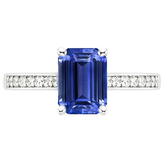 Aus der Erde Abgebauter Natürlicher Diamant-Verlobungsring Blauer Saphir & Pavé-Set Aus der Erde Abgebauter Natürlicher Diamanten 3,50 Karat