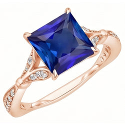 Aus der Erde Abgebauter Natürlicher Diamant-Verlobungsring Krappenset Princess Blue Sapphire 3,75 Karat
