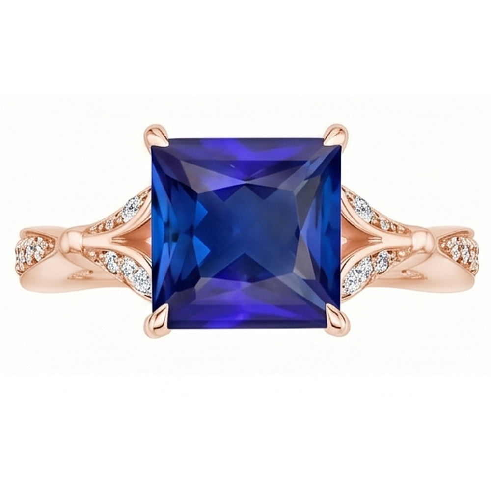 Aus der Erde Abgebauter Natürlicher Diamant-Verlobungsring Krappenset Princess Blue Sapphire 3,75 Karat