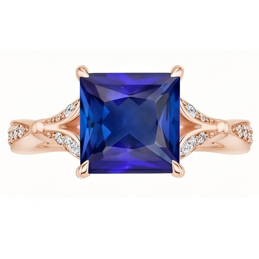 Aus der Erde Abgebauter Natürlicher Diamant-Verlobungsring Krappenset Princess Blue Sapphire 3,75 Karat
