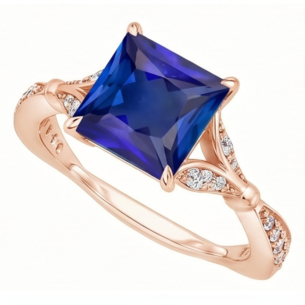 Aus der Erde Abgebauter Natürlicher Diamant-Verlobungsring Krappenset Princess Blue Sapphire 3,75 Karat