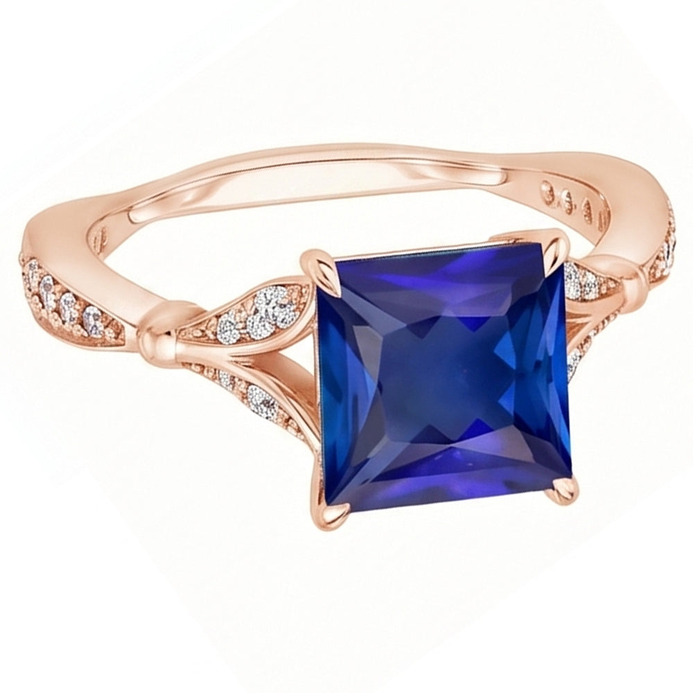 Aus der Erde Abgebauter Natürlicher Diamant-Verlobungsring Krappenset Princess Blue Sapphire 3,75 Karat