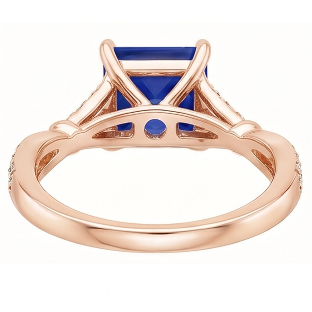Aus der Erde Abgebauter Natürlicher Diamant-Verlobungsring Krappenset Princess Blue Sapphire 3,75 Karat