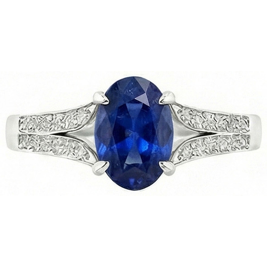 Aus der Erde Abgebauter Natürlicher Diamant-Verlobungsring Oval Blue Saphir Split Shank 3,50 Karat Neu
