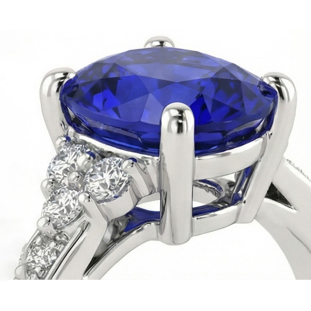 Natürlicher Diamant ( nicht im Labor gezüchtet )-Verlobungsring Oval Sri Lanka Saphir 3,50 Karat