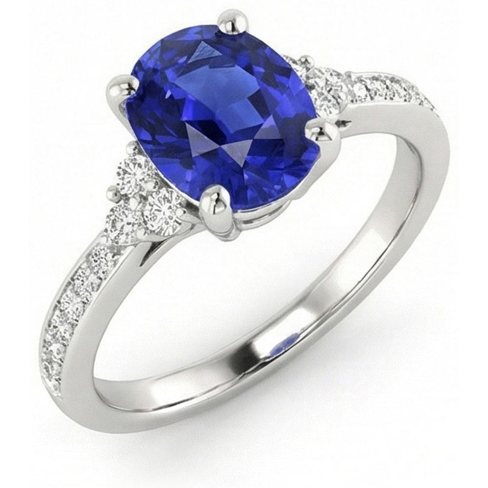 Natürlicher Diamant ( nicht im Labor gezüchtet )-Verlobungsring Oval Sri Lanka Saphir 3,50 Karat