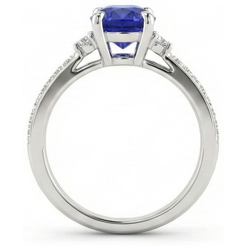 Natürlicher Diamant ( nicht im Labor gezüchtet )-Verlobungsring Oval Sri Lanka Saphir 3,50 Karat