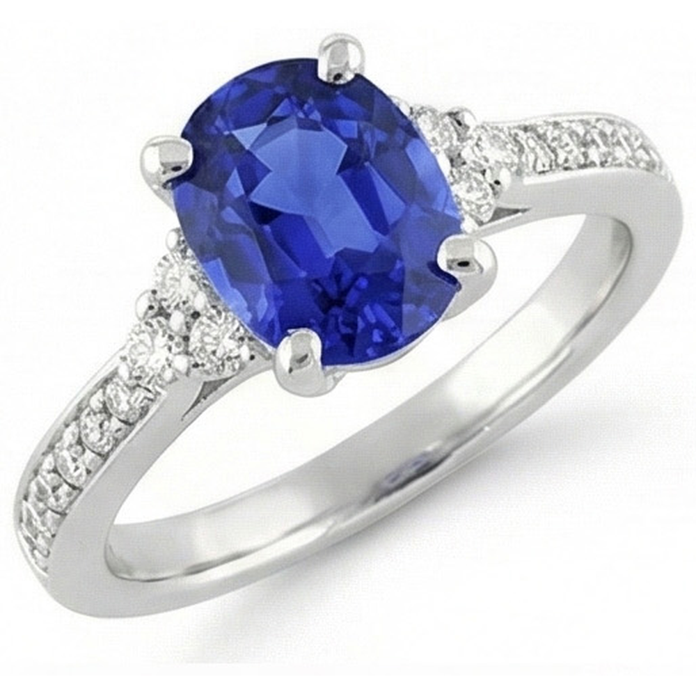 Natürlicher Diamant ( nicht im Labor gezüchtet )-Verlobungsring Oval Sri Lanka Saphir 3,50 Karat