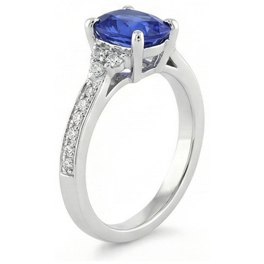 Natürlicher Diamant ( nicht im Labor gezüchtet )-Verlobungsring Oval Sri Lanka Saphir 3,50 Karat