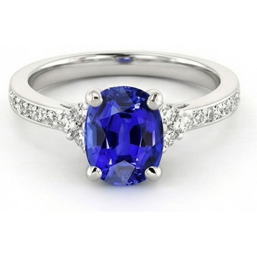 Natürlicher Diamant ( nicht im Labor gezüchtet )-Verlobungsring Oval Sri Lanka Saphir 3,50 Karat