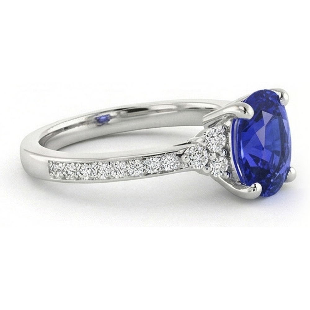 Natürlicher Diamant ( nicht im Labor gezüchtet )-Verlobungsring Oval Sri Lanka Saphir 3,50 Karat