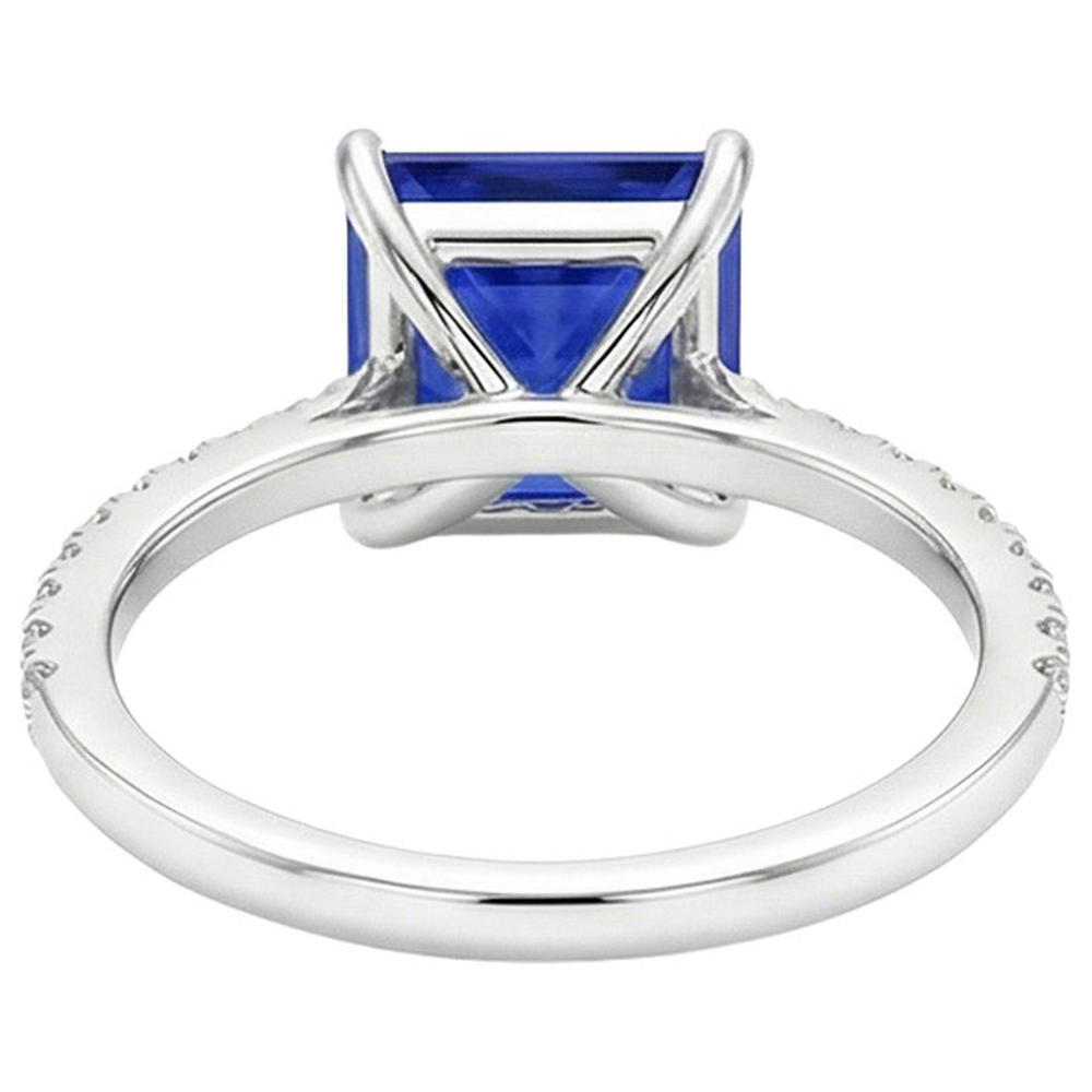Aus der Erde Abgebauter Natürlicher Diamant-Verlobungsring Prinzessin Blauer Saphir Akzent 5,50 Karat