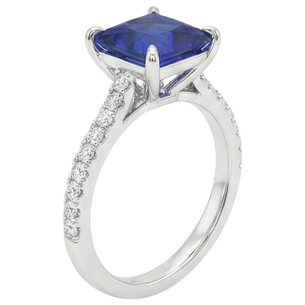 Aus der Erde Abgebauter Natürlicher Diamant-Verlobungsring Prinzessin Blauer Saphir Akzent 5,50 Karat