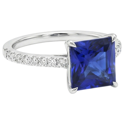 Aus der Erde Abgebauter Natürlicher Diamant-Verlobungsring Prinzessin Blauer Saphir Akzent 5,50 Karat