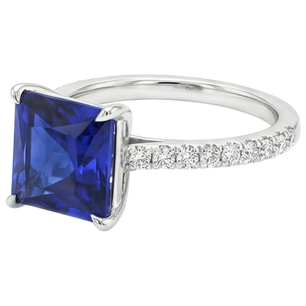 Aus der Erde Abgebauter Natürlicher Diamant-Verlobungsring Prinzessin Blauer Saphir Akzent 5,50 Karat