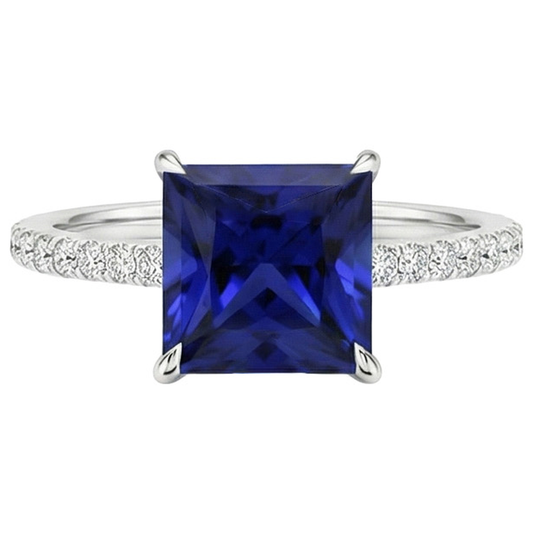 Aus der Erde Abgebauter Natürlicher Diamant-Verlobungsring Prinzessin Blauer Saphir Akzent 5,50 Karat