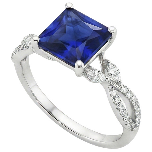 Aus der Erde Abgebauter Natürlicher Diamant-Verlobungsring Prinzessin Sri Lanka Saphir & Akzente 6 Karat