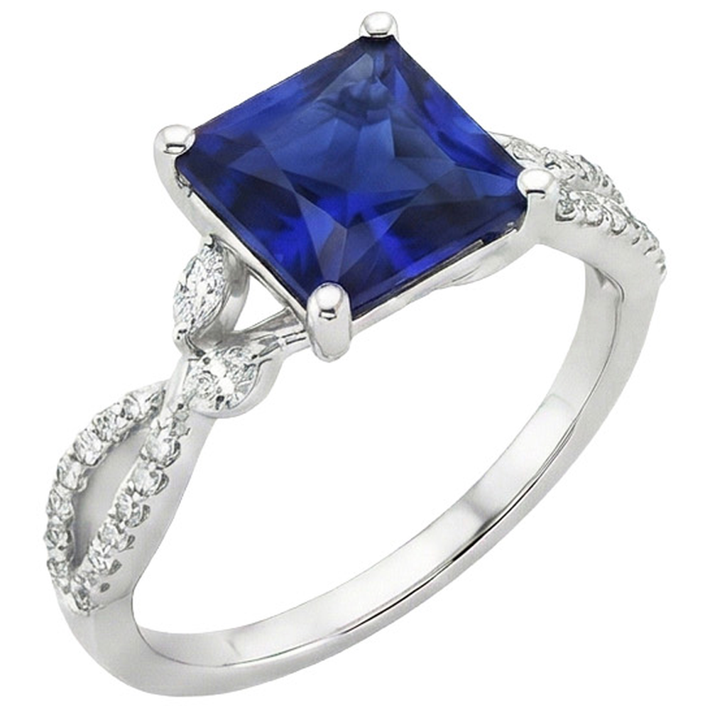 Aus der Erde Abgebauter Natürlicher Diamant-Verlobungsring Prinzessin Sri Lanka Saphir & Akzente 6 Karat