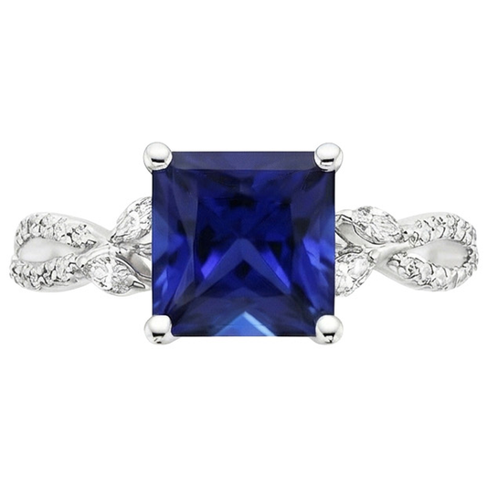Aus der Erde Abgebauter Natürlicher Diamant-Verlobungsring Prinzessin Sri Lanka Saphir & Akzente 6 Karat