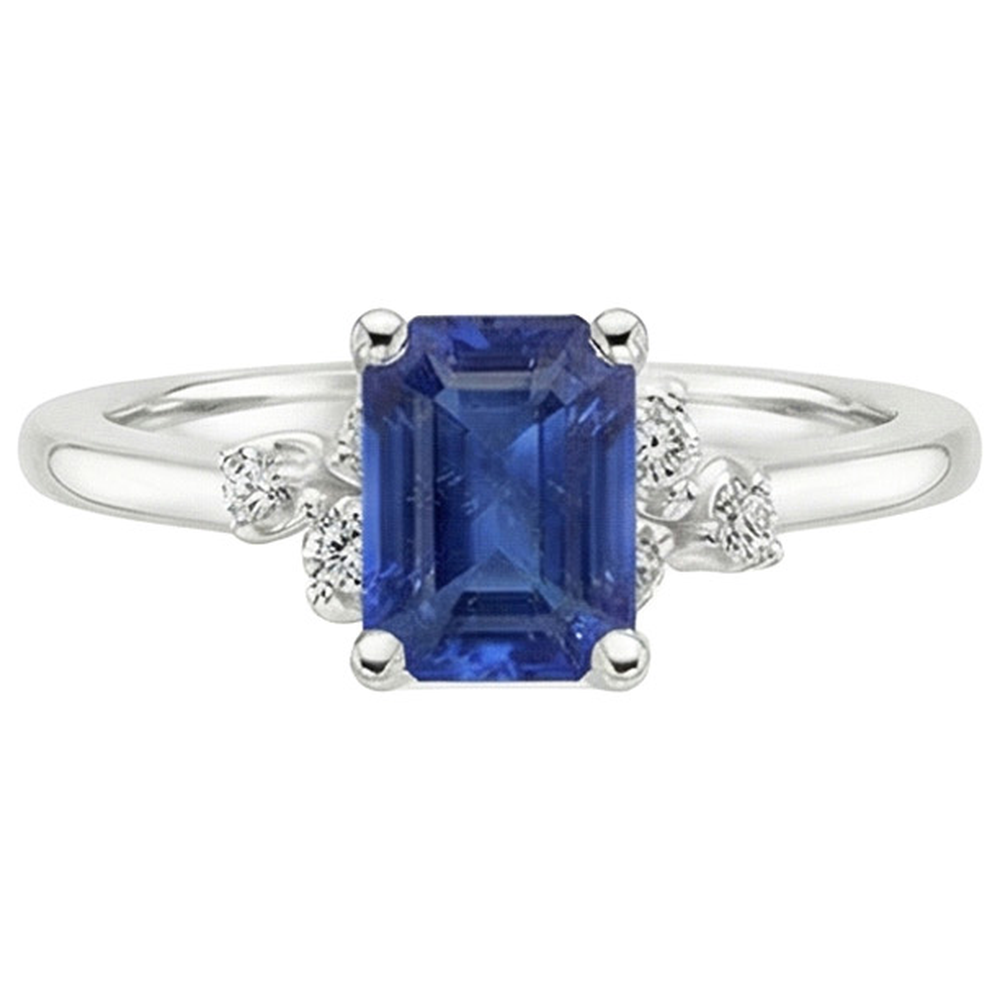Aus der Erde Abgebauter Natürlicher Diamant-Verlobungsring Smaragd mit Akzenten blauer Saphir 4 Karat