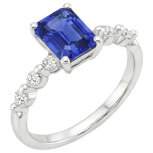 Aus der Erde Abgebauter Natürlicher Diamant-Verlobungsring Sri Lanka Saphir 3,50 Karat Weißgold 14K