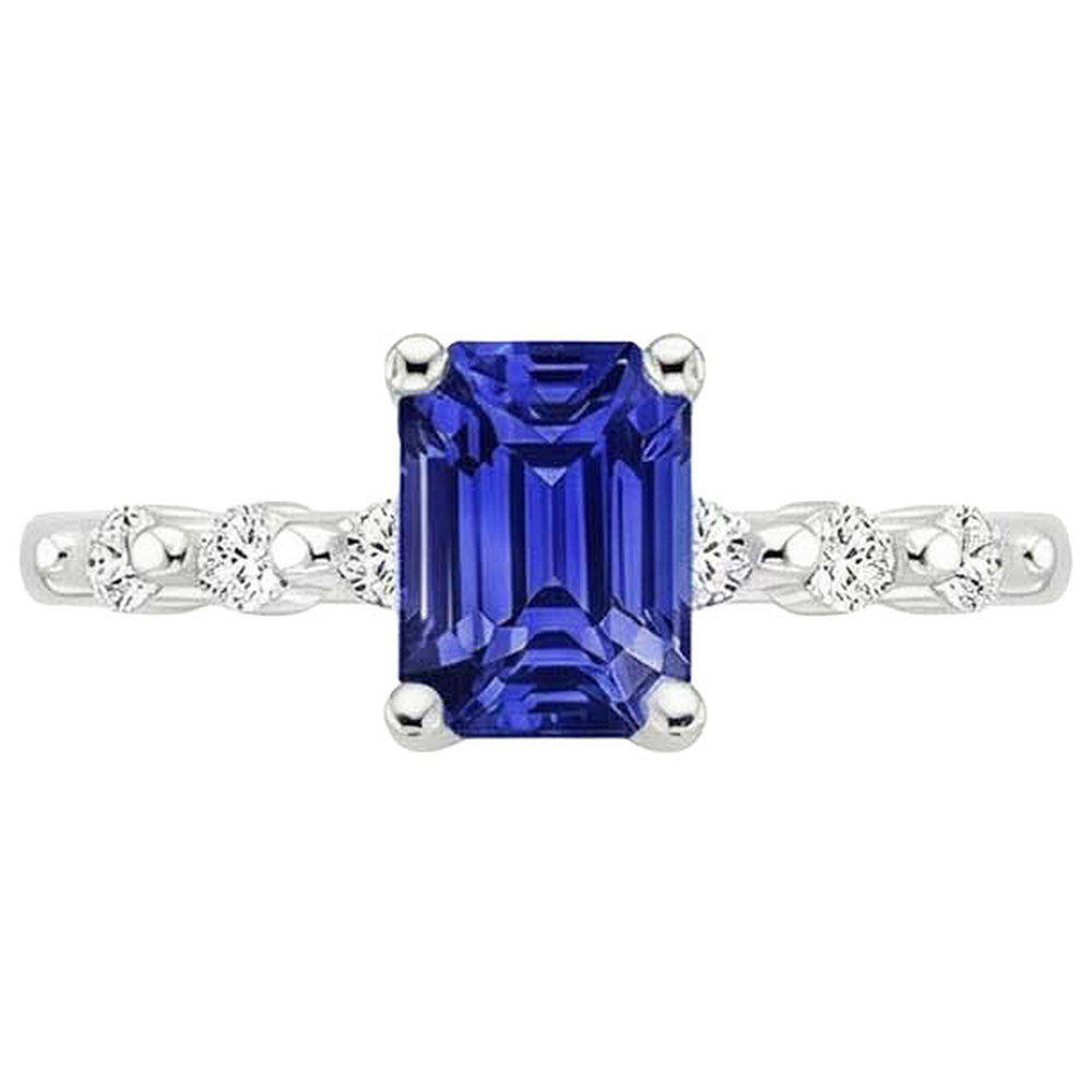 Aus der Erde Abgebauter Natürlicher Diamant-Verlobungsring Sri Lanka Saphir 3,50 Karat Weißgold 14K