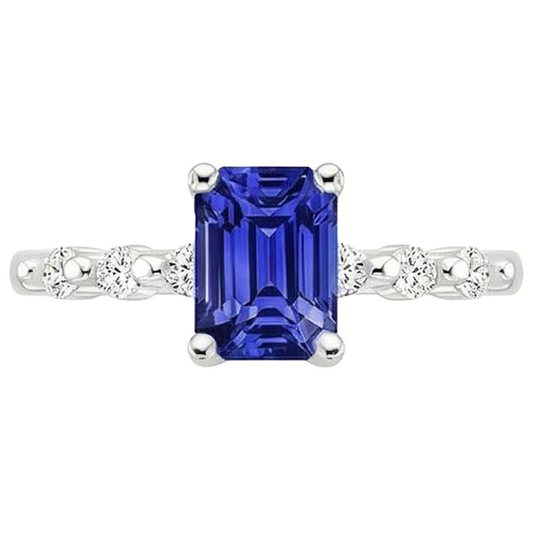 Aus der Erde Abgebauter Natürlicher Diamant-Verlobungsring Sri Lanka Saphir 3,50 Karat Weißgold 14K