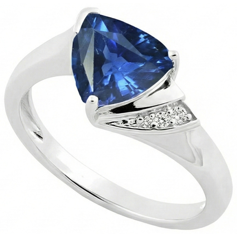 Natürlicher Diamant ( nicht im Labor gezüchtet )-Verlobungsring Trillion Deep Blue Saphir 1,75 Karat