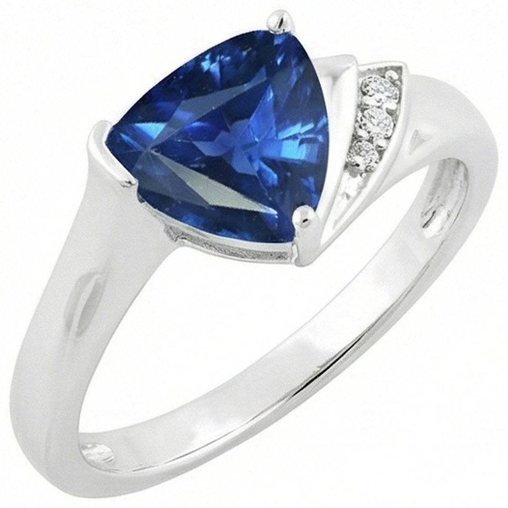 Natürlicher Diamant ( nicht im Labor gezüchtet )-Verlobungsring Trillion Deep Blue Saphir 1,75 Karat