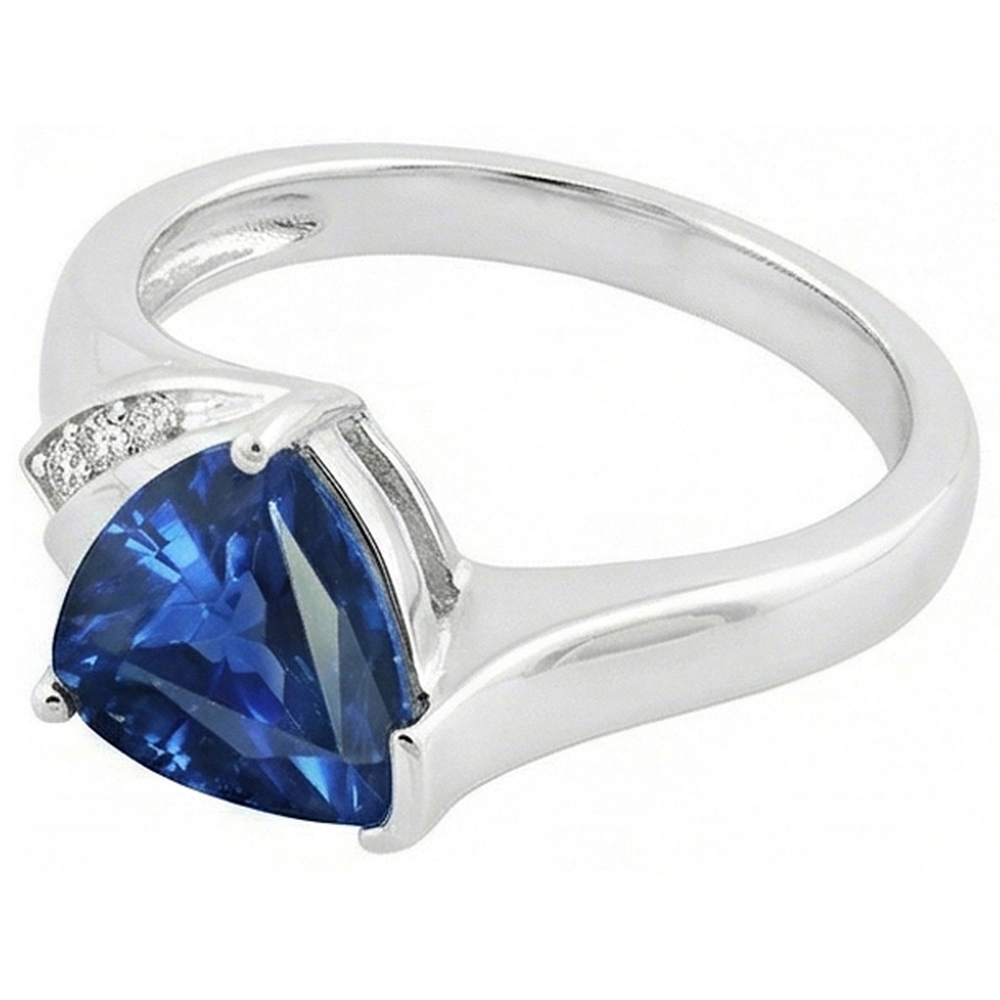 Natürlicher Diamant ( nicht im Labor gezüchtet )-Verlobungsring Trillion Deep Blue Saphir 1,75 Karat