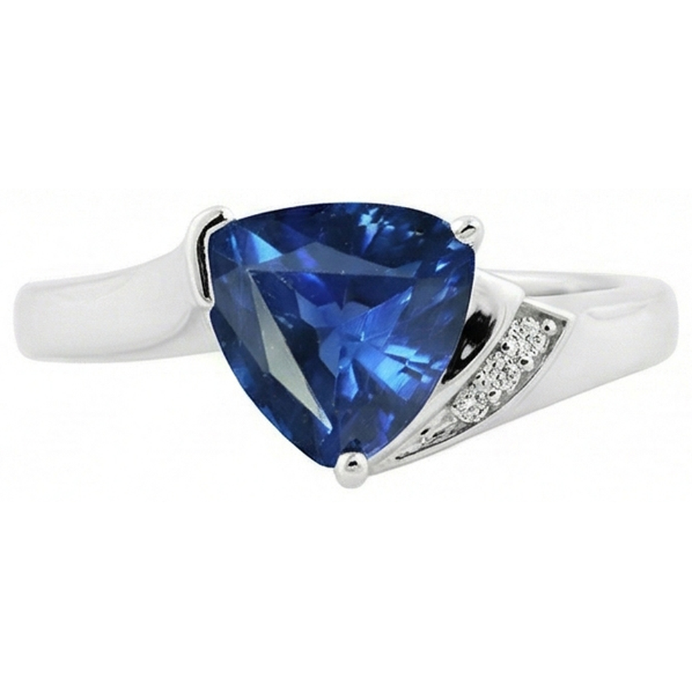 Natürlicher Diamant ( nicht im Labor gezüchtet )-Verlobungsring Trillion Deep Blue Saphir 1,75 Karat