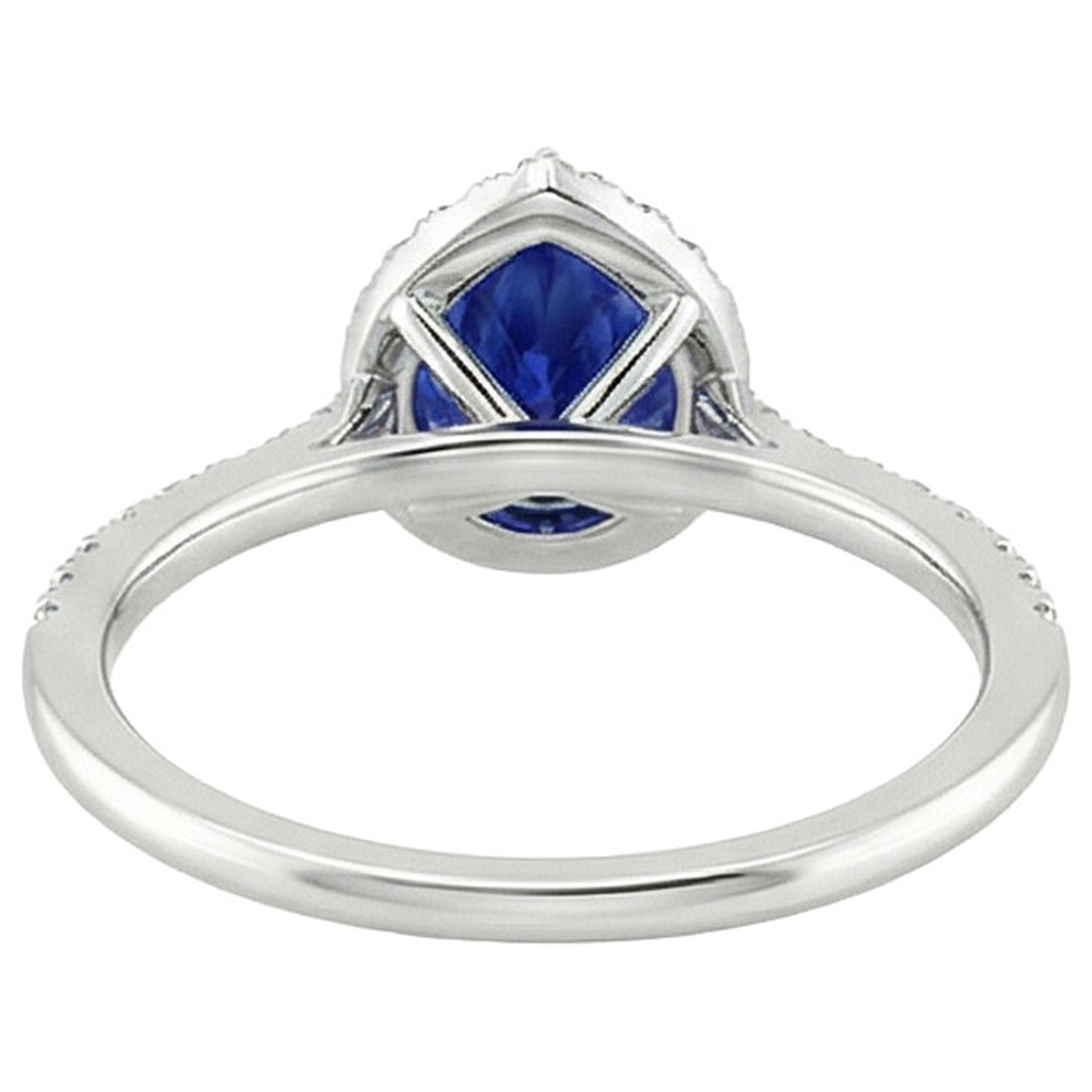 Aus der Erde Abgebauter Natürlicher Diamant-Verlobungsring Tropfenform Birne Blauer Saphir 6.20 Karat