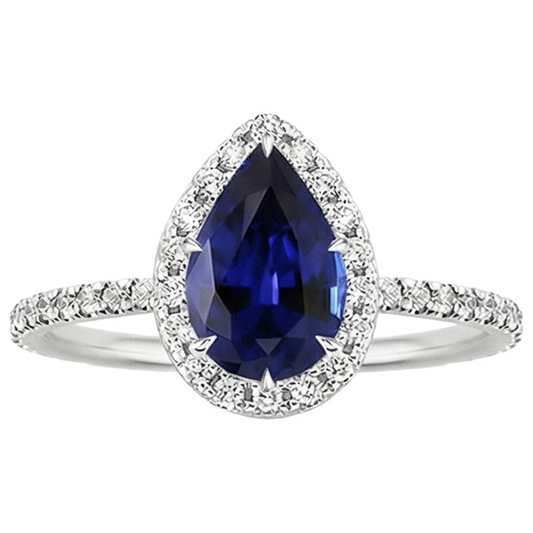 Aus der Erde Abgebauter Natürlicher Diamant-Verlobungsring Tropfenform Birne Blauer Saphir 6.20 Karat