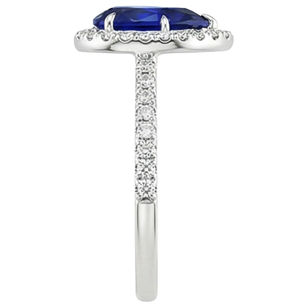 Aus der Erde Abgebauter Natürlicher Diamant-Verlobungsring Tropfenform Birne Blauer Saphir 6.20 Karat