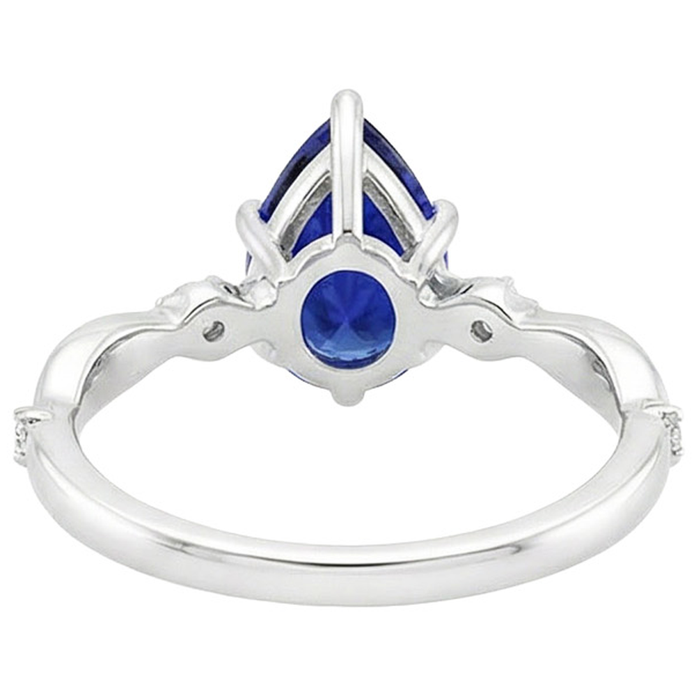 Aus der Erde Abgebauter Natürlicher Diamant-Verlobungsring Twist Style Birne Blauer Saphir 3 Karat