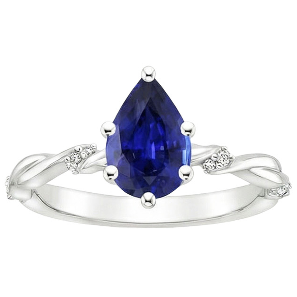 Aus der Erde Abgebauter Natürlicher Diamant-Verlobungsring Twist Style Birne Blauer Saphir 3 Karat