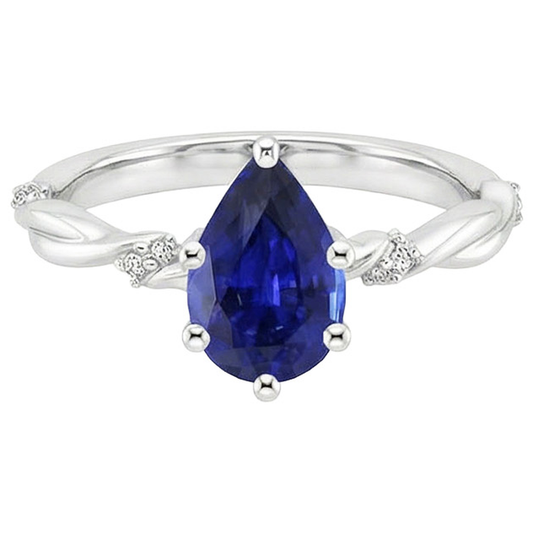 Aus der Erde Abgebauter Natürlicher Diamant-Verlobungsring Twist Style Birne Blauer Saphir 3 Karat