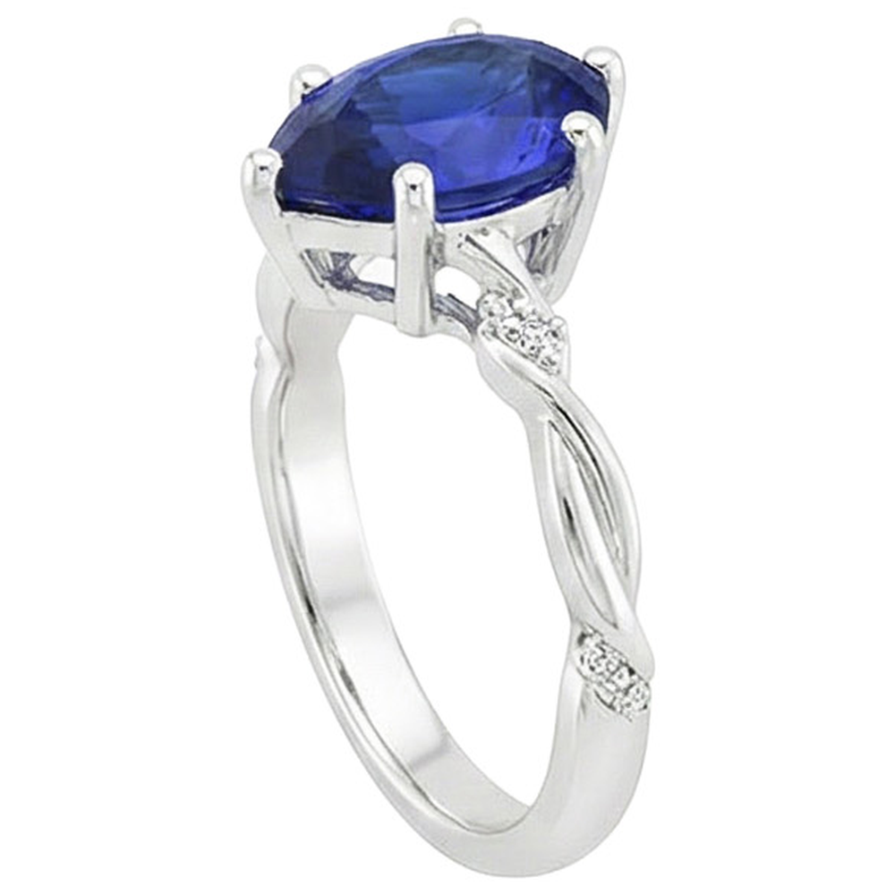 Aus der Erde Abgebauter Natürlicher Diamant-Verlobungsring Twist Style Birne Blauer Saphir 3 Karat