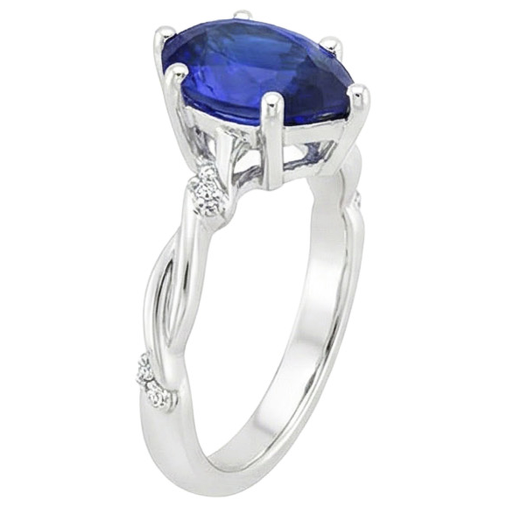 Aus der Erde Abgebauter Natürlicher Diamant-Verlobungsring Twist Style Birne Blauer Saphir 3 Karat