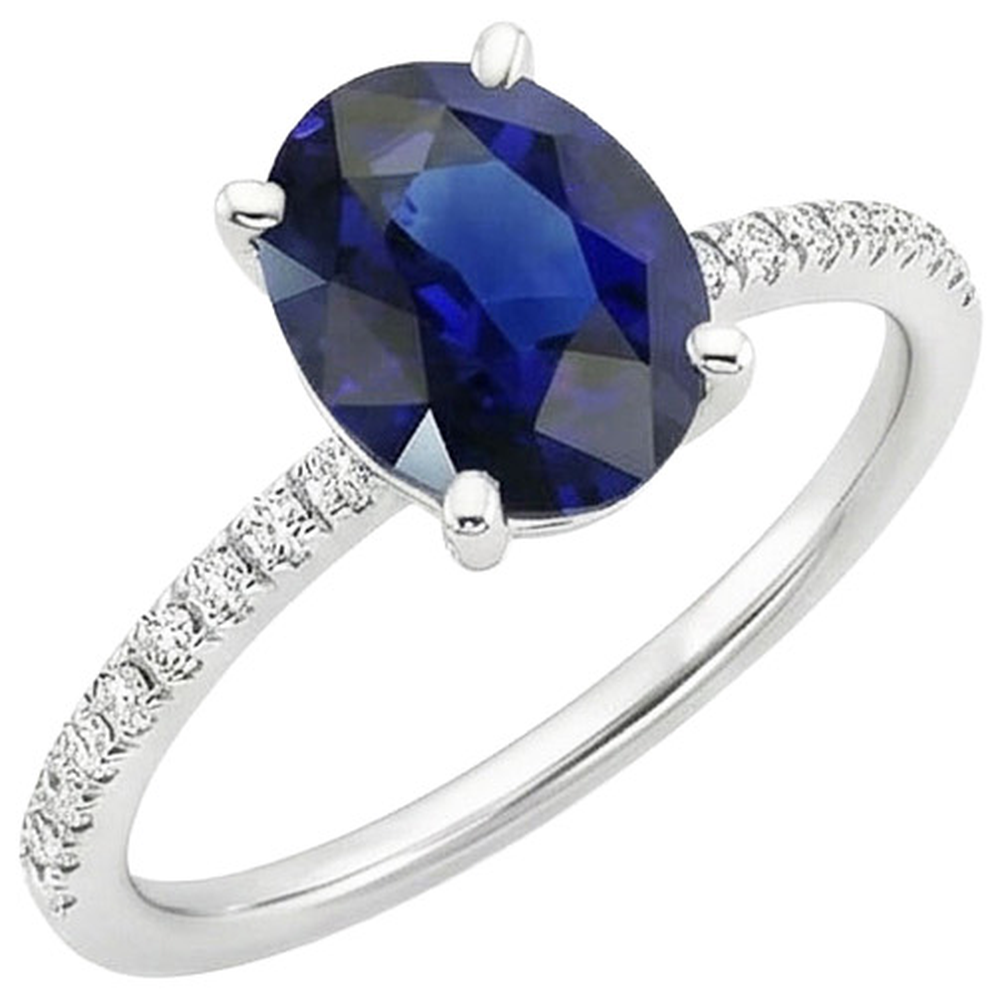 Aus der Erde Abgebauter Natürlicher Diamant-Verlobungsring mit Akzenten Ovaler blauer Saphir 3 Karat