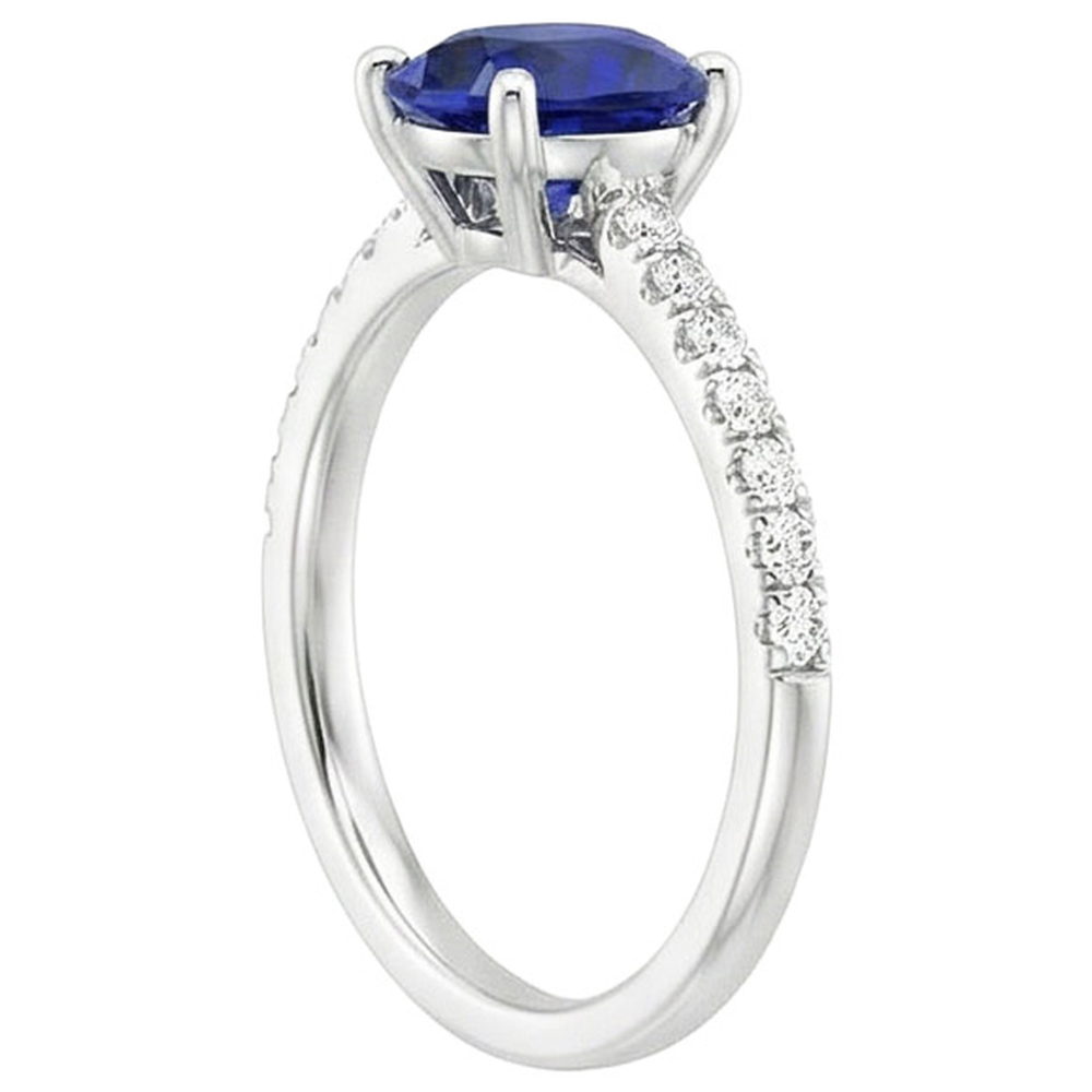 Aus der Erde Abgebauter Natürlicher Diamant-Verlobungsring mit Akzenten Ovaler blauer Saphir 3 Karat