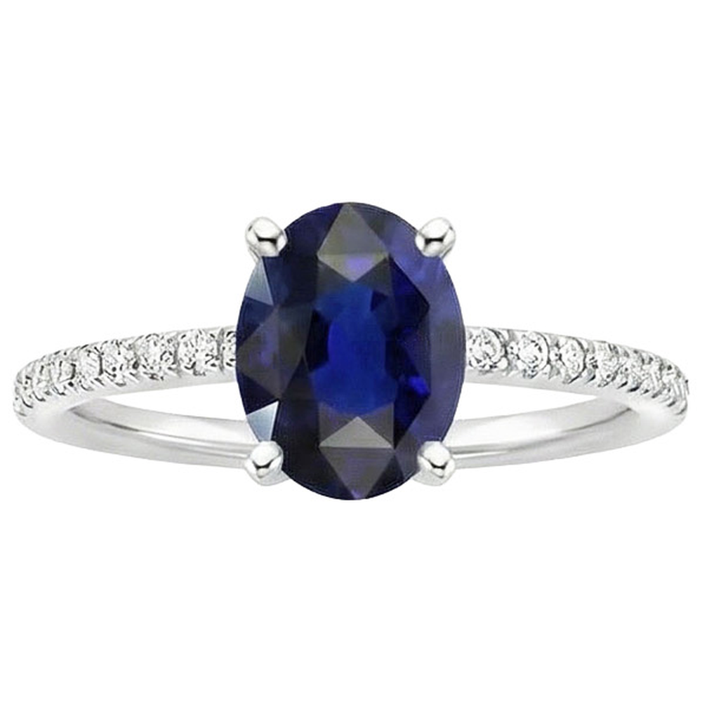 Aus der Erde Abgebauter Natürlicher Diamant-Verlobungsring mit Akzenten Ovaler blauer Saphir 3 Karat
