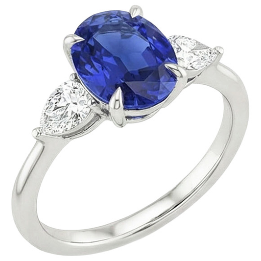Natürlicher Diamant ( nicht im Labor gezüchtet )-Drei-Steine-Ring Oval Cut Ceylon Saphir 3,50 Karat