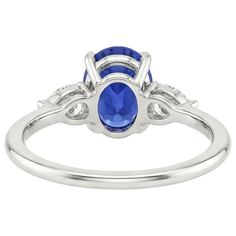 Natürlicher Diamant ( nicht im Labor gezüchtet )-Drei-Steine-Ring Oval Cut Ceylon Saphir 3,50 Karat