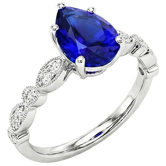 Natürlicher Diamant ( nicht im Labor gezüchtet ) Jubiläumsring Birne Sri Lanka Saphir 2,50 Karat