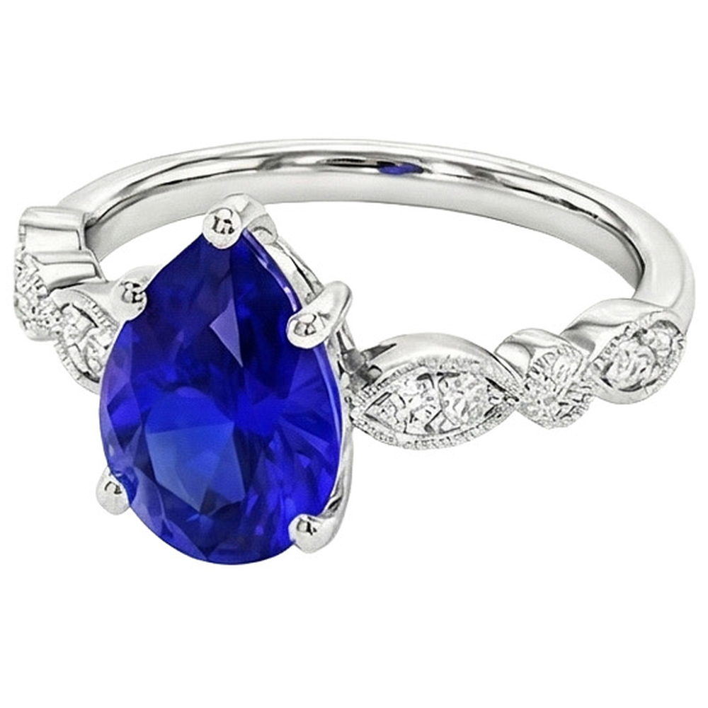 Natürlicher Diamant ( nicht im Labor gezüchtet ) Jubiläumsring Birne Sri Lanka Saphir 2,50 Karat