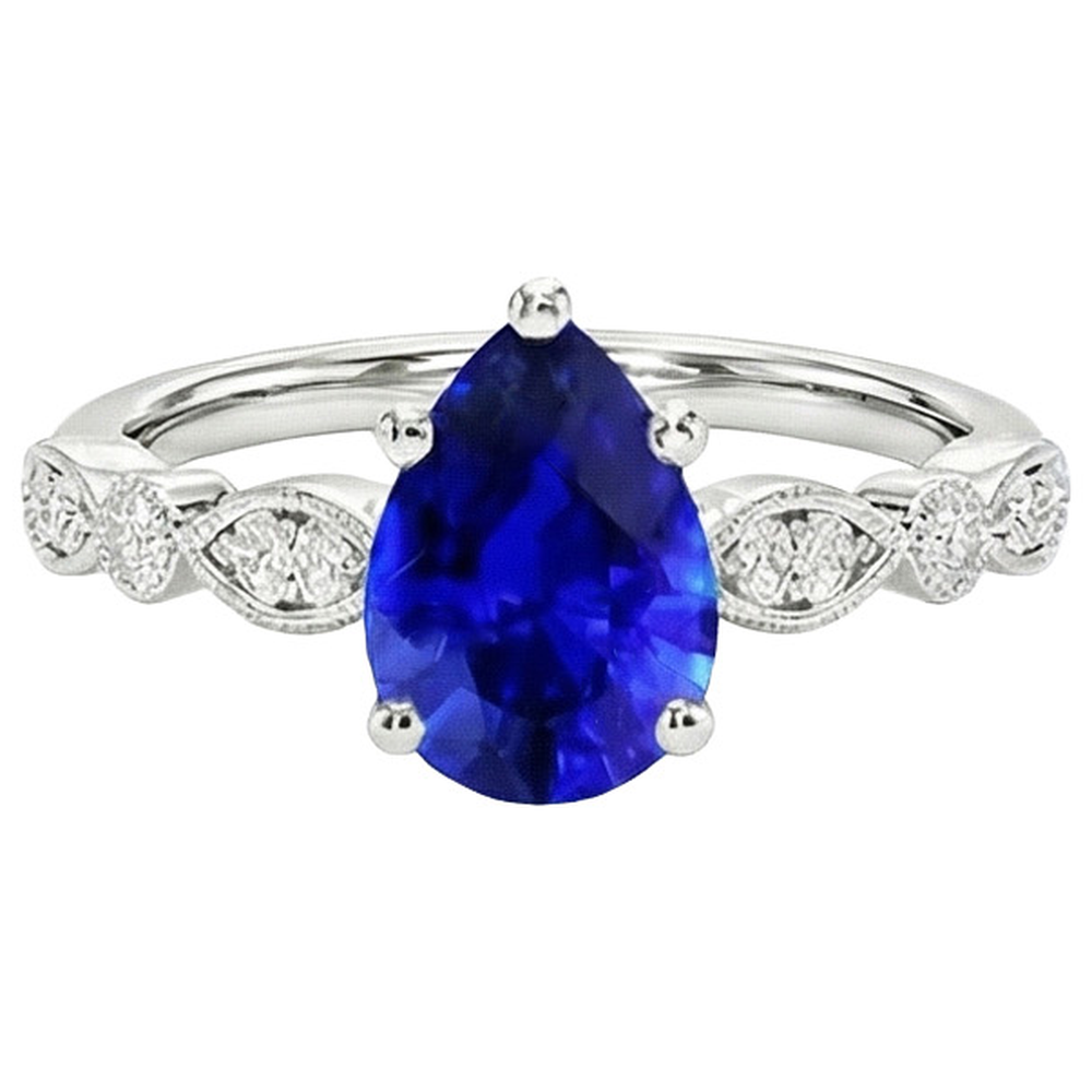 Natürlicher Diamant ( nicht im Labor gezüchtet ) Jubiläumsring Birne Sri Lanka Saphir 2,50 Karat