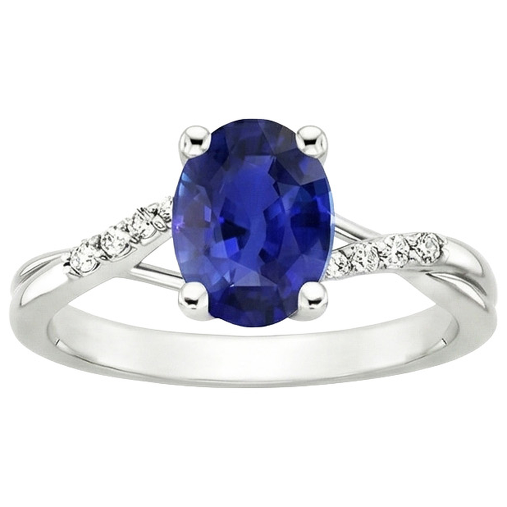 Natürlicher Diamant ( nicht im Labor gezüchtet )-Verlobungsring Split Shank Oval Cut Blauer Saphir 3 Karat